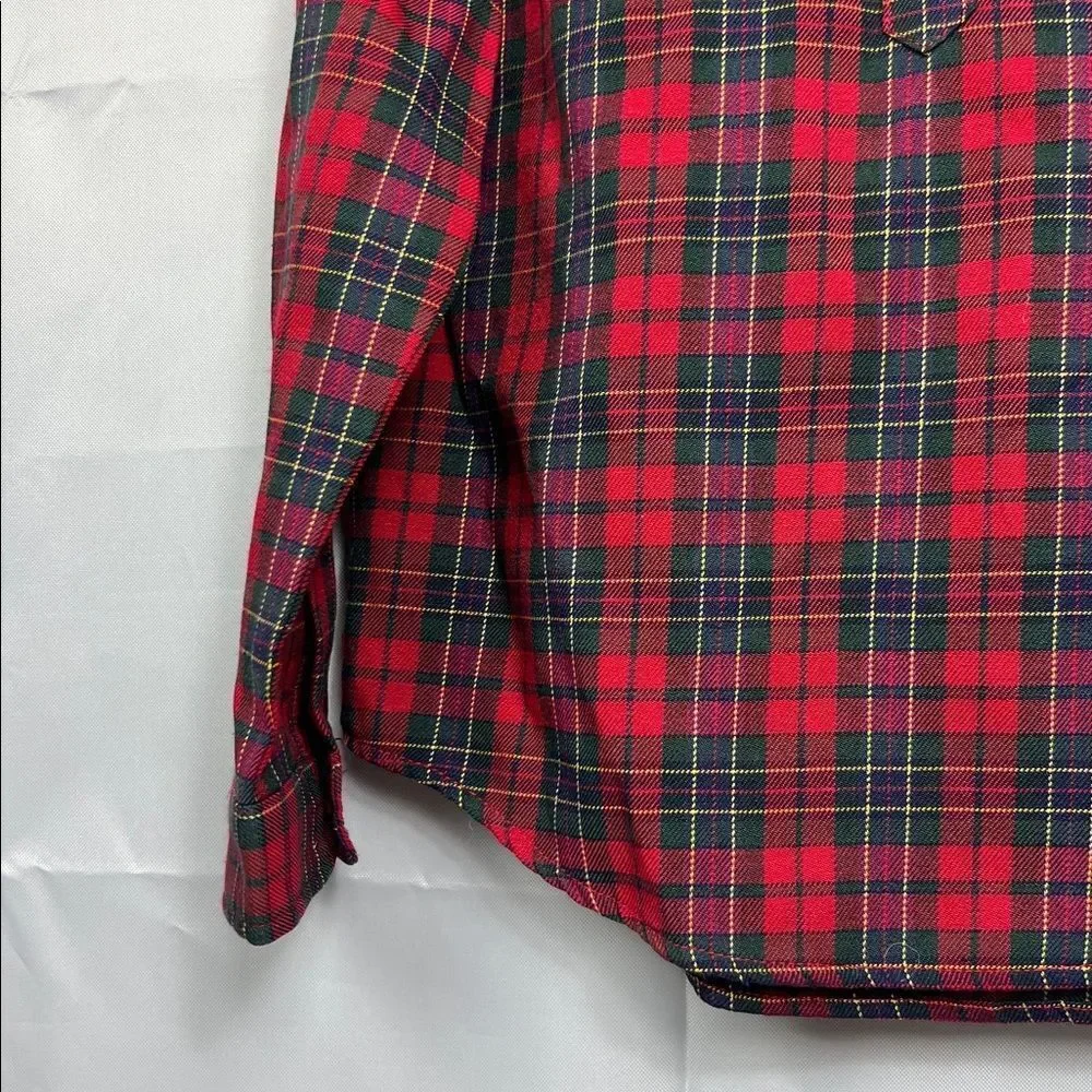 Edgehill collection Red tartan Plaid mandarin collar long sleeve shirt NWT
